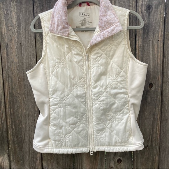 LL BEAN WOMEN SIZE MED. IVORY w/ BROWN MIXED COLLAR QUILTED LIGHTWEIGHT … - Picture 4 of 8